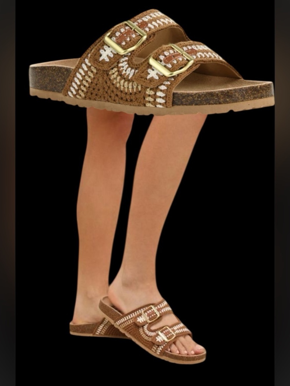Dirty Laundry Natural Tambour Crochet   Boho Buckle Sandal Sz 8.5